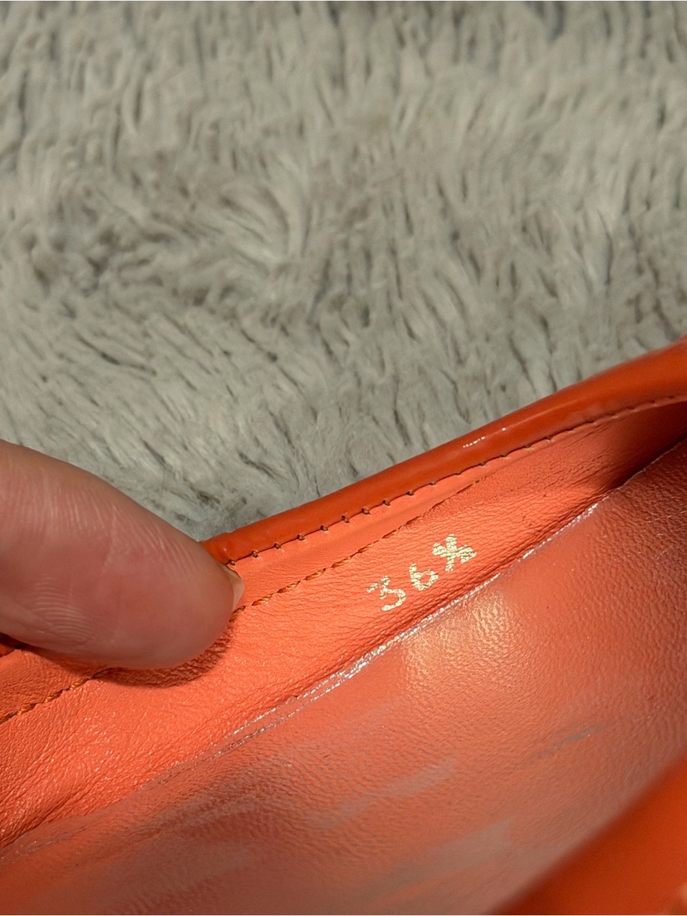 Prada Ballet Flats Womens 36.5 US 6.5 Orange Patent Leather Scrunch Slip Ons - Picture 9 of 13